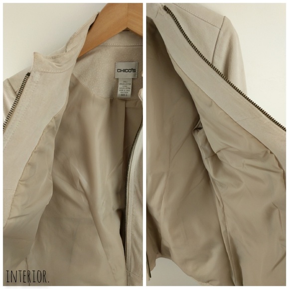 Chico's | 100% Leather Ivory Jacket Moto Style - Picture 3 of 8